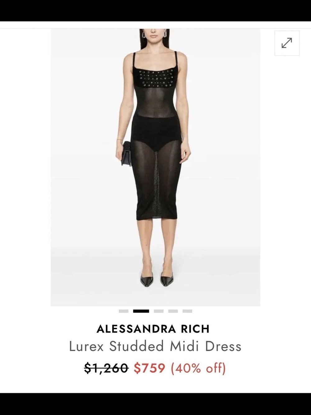 Alessandra Rich Black Sheer Lurex Studded Midi Dress size 4
